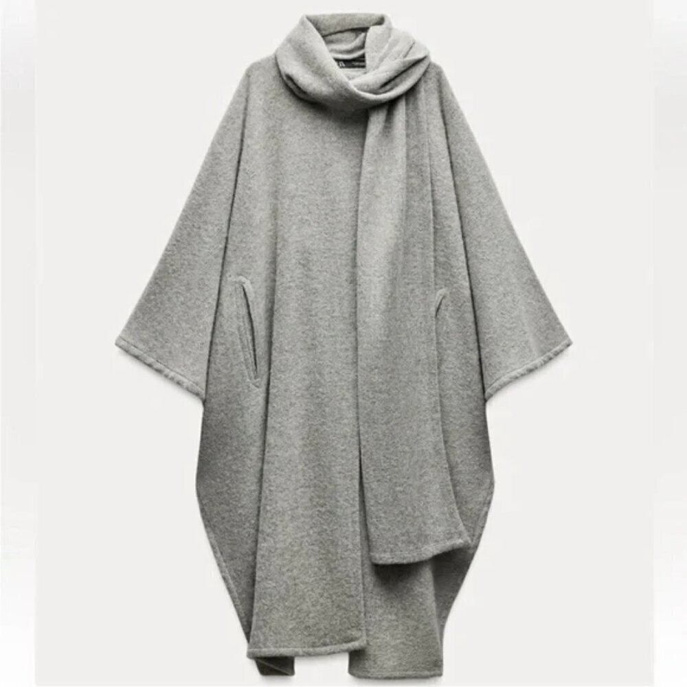 ZARA ALPACA BLEND CAPE COAT WITH SCARF